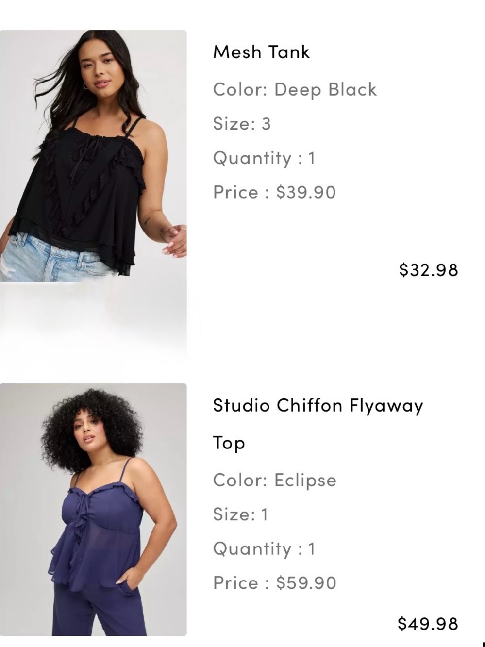 Womens 1Black and 1 Purple Ruffle Camisole Tank Tops